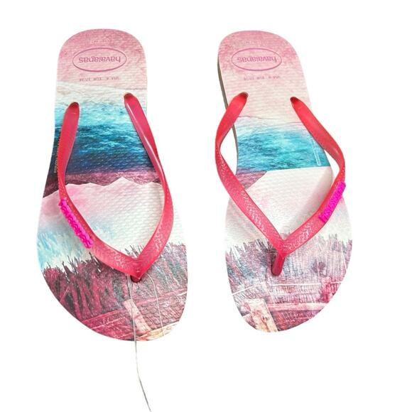 Havaianas Pink Rubber Flip Flops NEW Size 6 - Picture 1 of 4
